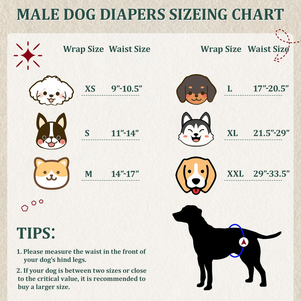 VUNCESSIN Reusable Male Dog Diapers (Medium, Pack of 5) - Washable Belly Bands for Incontinence & House Training
