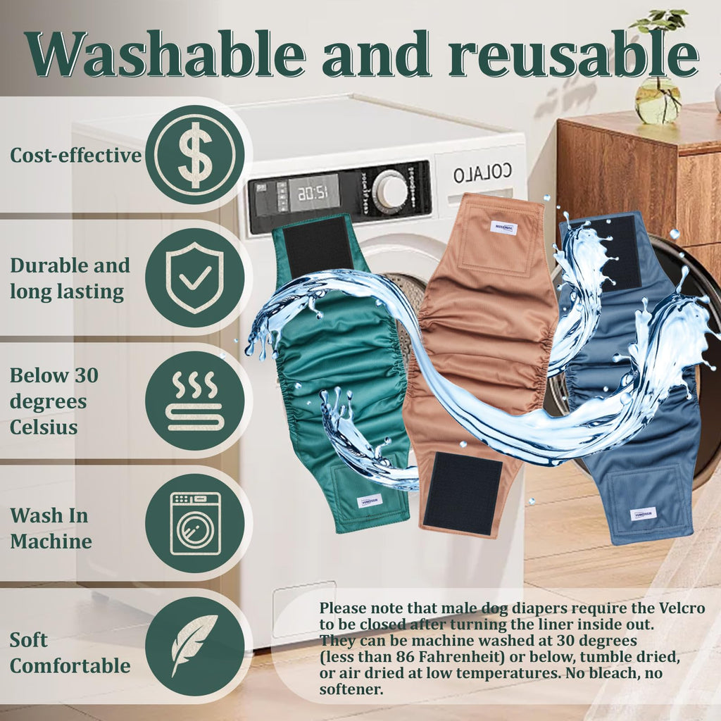VUNCESSIN Reusable Male Dog Diapers (Medium, Pack of 5) - Washable Belly Bands for Incontinence & House Training