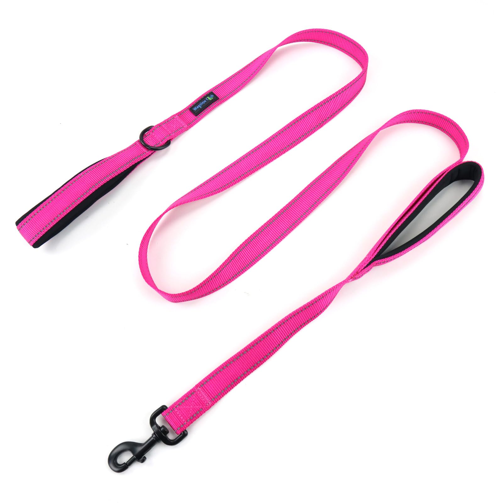 Wagtime Club Double Handle Dog Leash - 6ft Heavy Duty with Padded Traffic Handles for Extra Control - Reflective Lively Pink