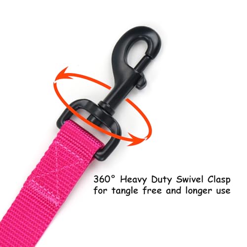 Wagtime Club Double Handle Dog Leash - 6ft Heavy Duty with Padded Traffic Handles for Extra Control - Reflective Lively Pink