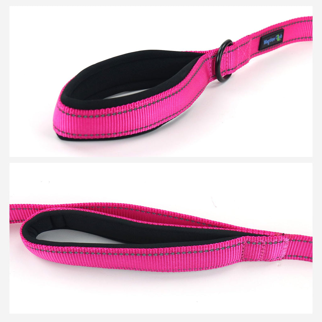 Wagtime Club Double Handle Dog Leash - 6ft Heavy Duty with Padded Traffic Handles for Extra Control - Reflective Lively Pink