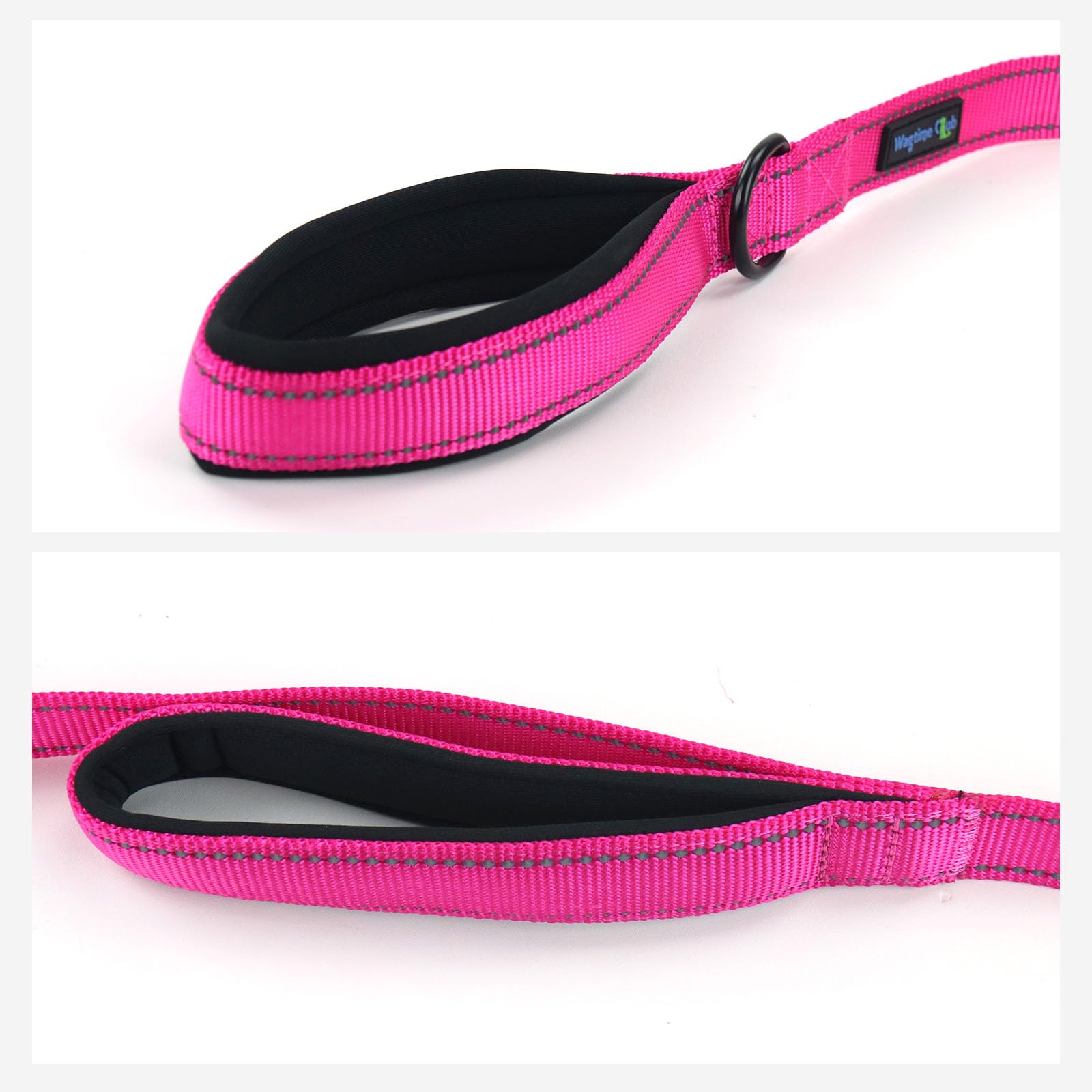 Wagtime Club Double Handle Dog Leash - 6ft Heavy Duty with Padded Traffic Handles for Extra Control - Reflective Lively Pink