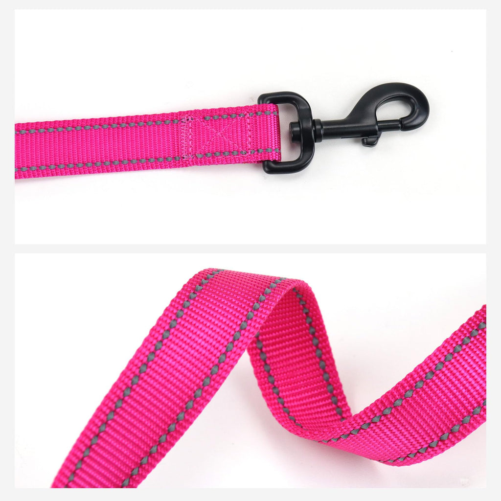 Wagtime Club Double Handle Dog Leash - 6ft Heavy Duty with Padded Traffic Handles for Extra Control - Reflective Lively Pink