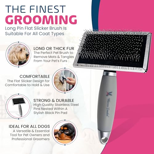 Warren London Long Pin Slicker Brush – Gentle Detangling for Dogs with Thick Coats