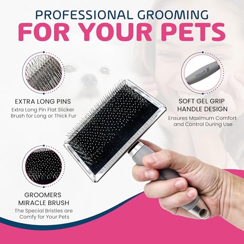 Warren London Long Pin Slicker Brush – Gentle Detangling for Dogs with Thick Coats