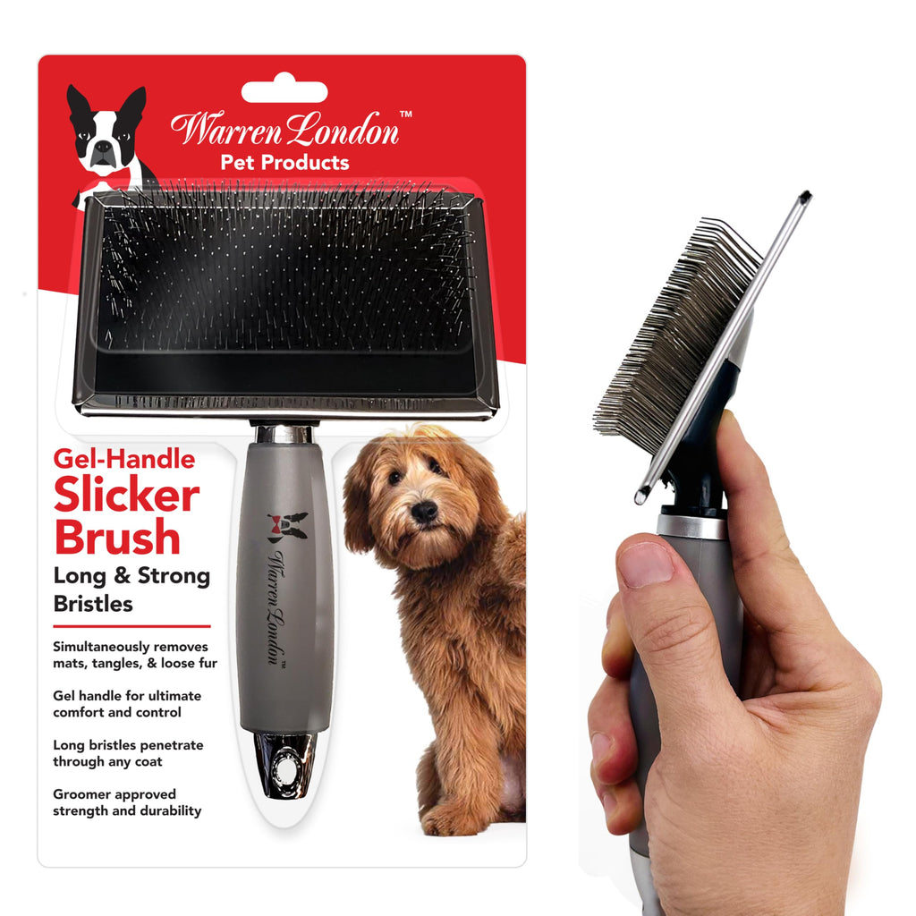 Warren London Long Pin Slicker Brush – Gentle Detangling for Dogs with Thick Coats