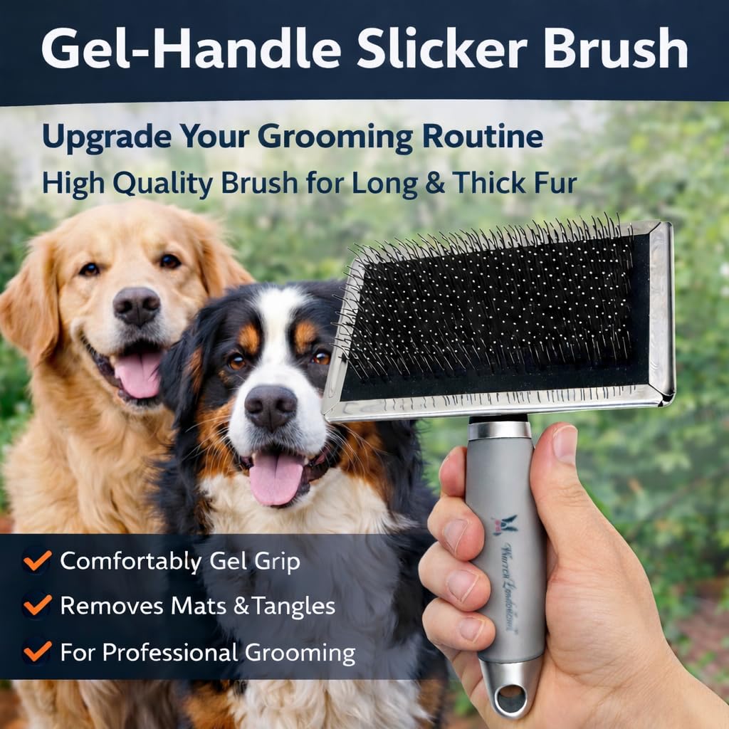 Warren London Long Pin Slicker Brush – Gentle Detangling for Dogs with Thick Coats