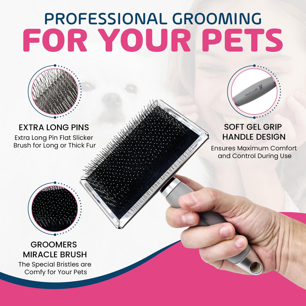 Warren London Long Pin Slicker Brush – Gentle Detangling for Dogs with Thick Coats