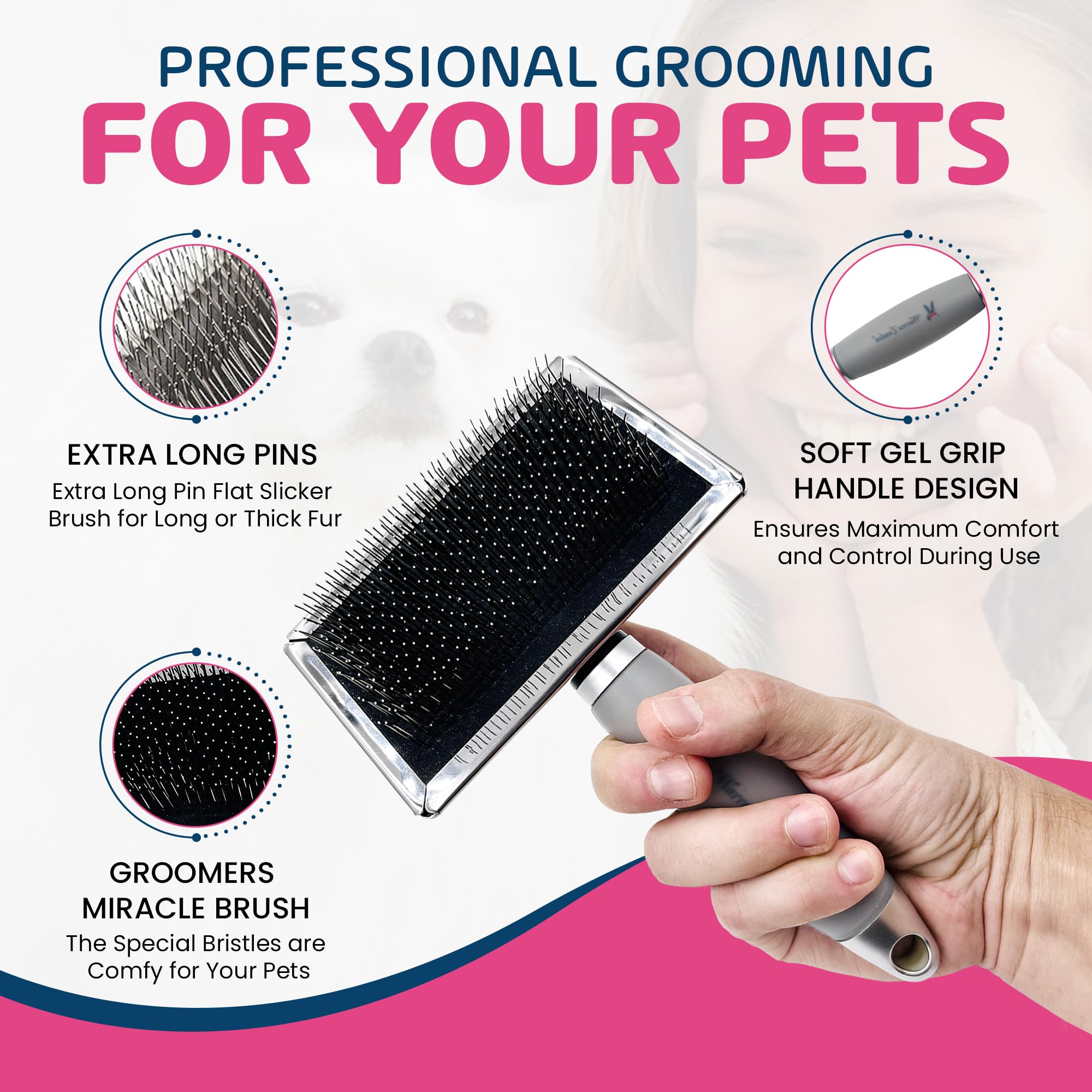 Warren London Long Pin Slicker Brush – Gentle Detangling for Dogs with Thick Coats