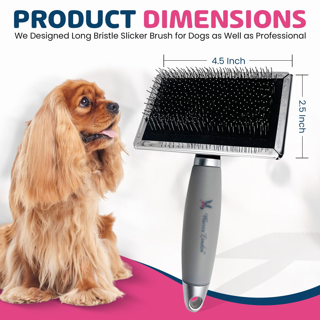 Warren London Long Pin Slicker Brush – Gentle Detangling for Dogs with Thick Coats
