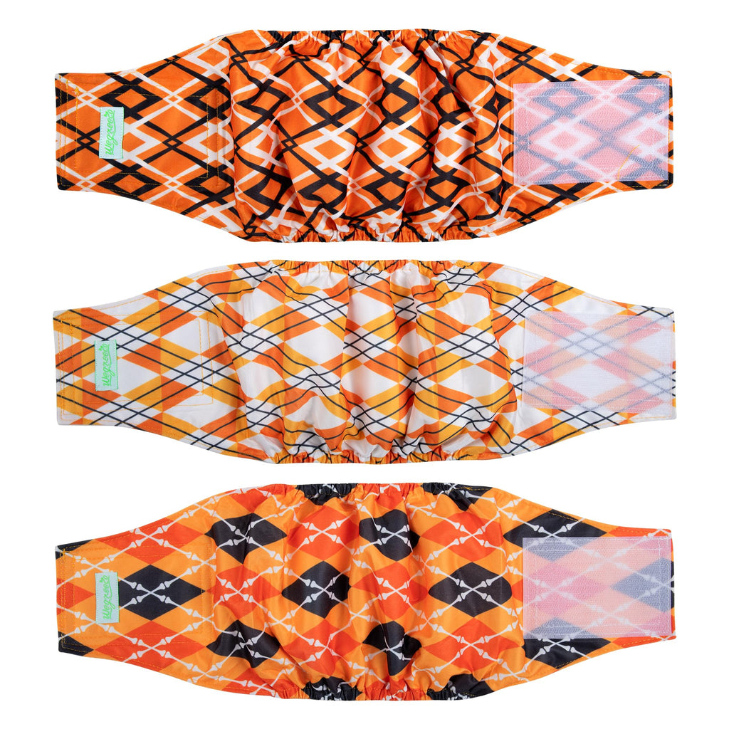 Washable Male Dog Belly Bands (Pack of 3) – Large, Yellow Geometric – Reusable Diaper Wrap by wegreeco
