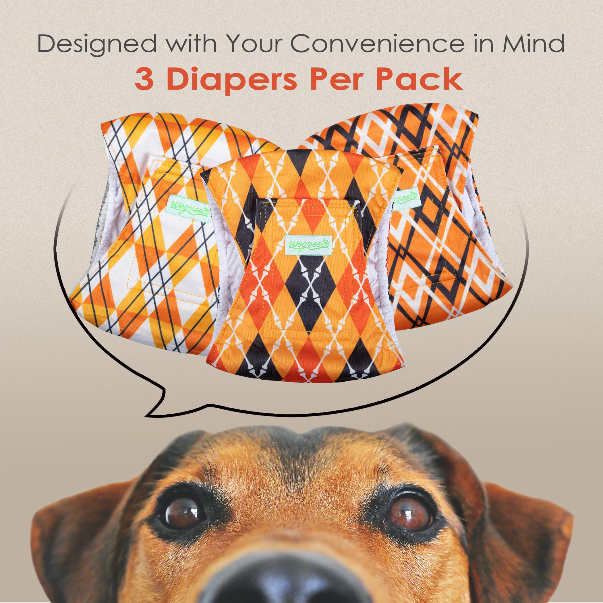 Washable Male Dog Belly Bands (Pack of 3) – Large, Yellow Geometric – Reusable Diaper Wrap by wegreeco