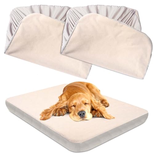 Waterproof Dog Bed Cover Replacement 2 Pack - Washable Noiseless Pet Bed Sheet 30x20 Beige