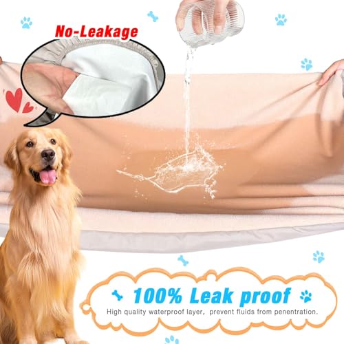 Waterproof Dog Bed Cover Replacement 2 Pack - Washable Noiseless Pet Bed Sheet 30x20 Beige