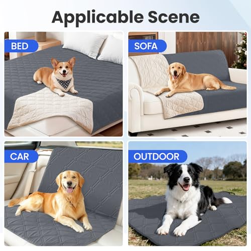 Waterproof Dog Blanket 52x82 Inch Dark Grey – Non-Slip Couch Cover for Sofa, Car, and Crate