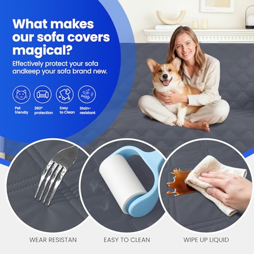 Waterproof Dog Blanket 52x82 Inch Dark Grey – Non-Slip Couch Cover for Sofa, Car, and Crate