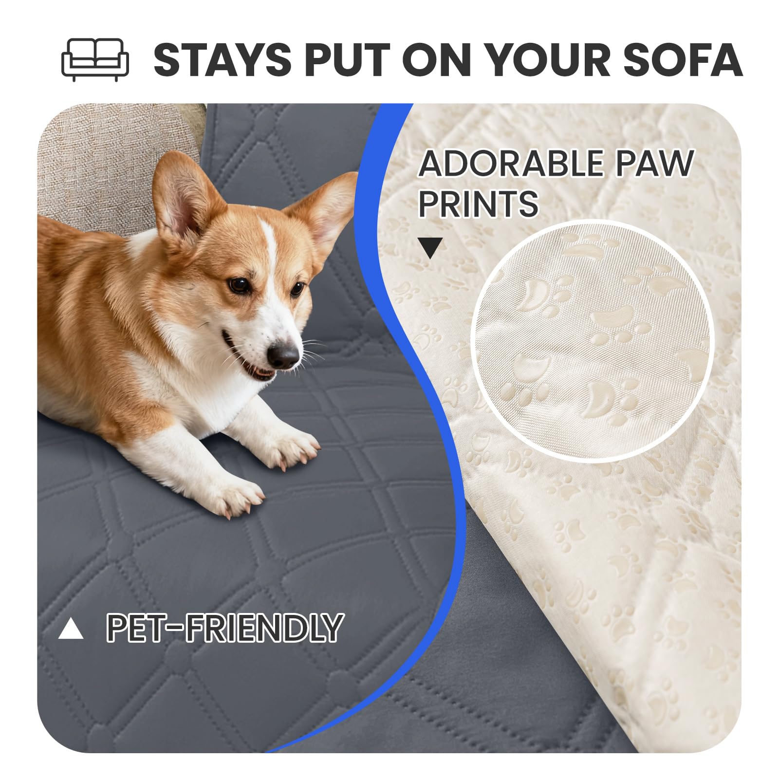 Waterproof Dog Blanket 52x82 Inch Dark Grey – Non-Slip Couch Cover for Sofa, Car, and Crate