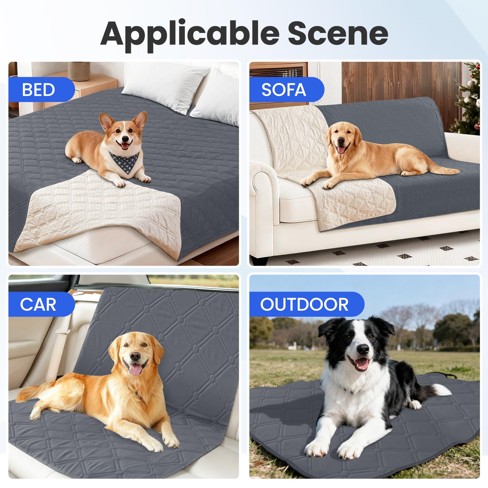 Waterproof Dog Blanket 52x82 Inch Dark Grey – Non-Slip Couch Cover for Sofa, Car, and Crate