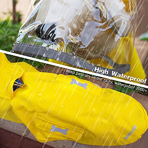 Waterproof Dog Rain Poncho with Hood & Reflective Stripes – MAMORE Adjustable Raincoat for Small Dogs (Blue, Size Small)