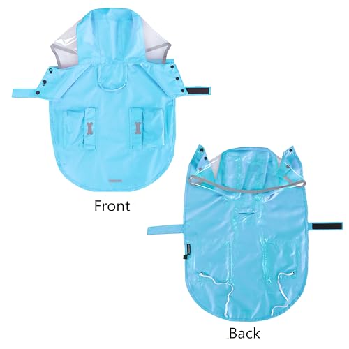 Waterproof Dog Rain Poncho with Hood & Reflective Stripes – MAMORE Adjustable Raincoat for Small Dogs (Blue, Size Small)