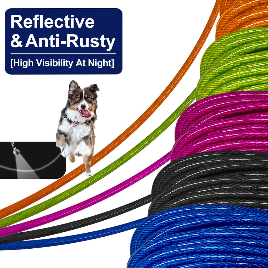 WATFOON 40ft Dog Tie Out Cable - Heavy Duty Steel Wire Tether for Dogs Up to 130 lbs - Blue