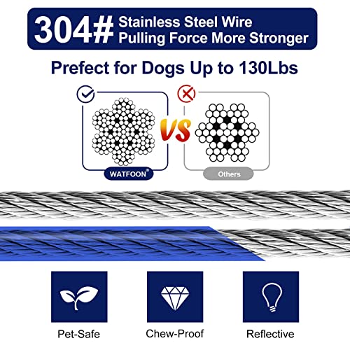 WATFOON 40ft Dog Tie Out Cable - Heavy Duty Steel Wire Tether for Dogs Up to 130 lbs - Blue