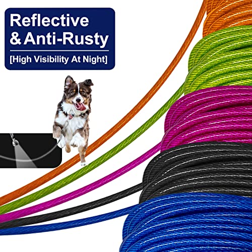 WATFOON 45ft Dog Tie Out Cable for Yard - Heavy Duty Steel Wire Tether with Reflective Coating for Dogs Up to 130 lbs