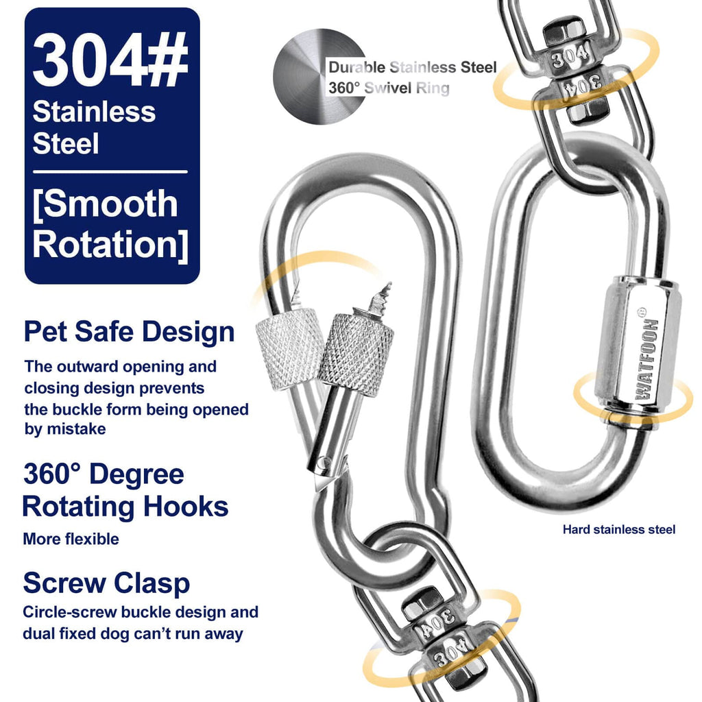 WATFOON 45ft Dog Tie Out Cable for Yard - Heavy Duty Steel Wire Tether with Reflective Coating for Dogs Up to 130 lbs