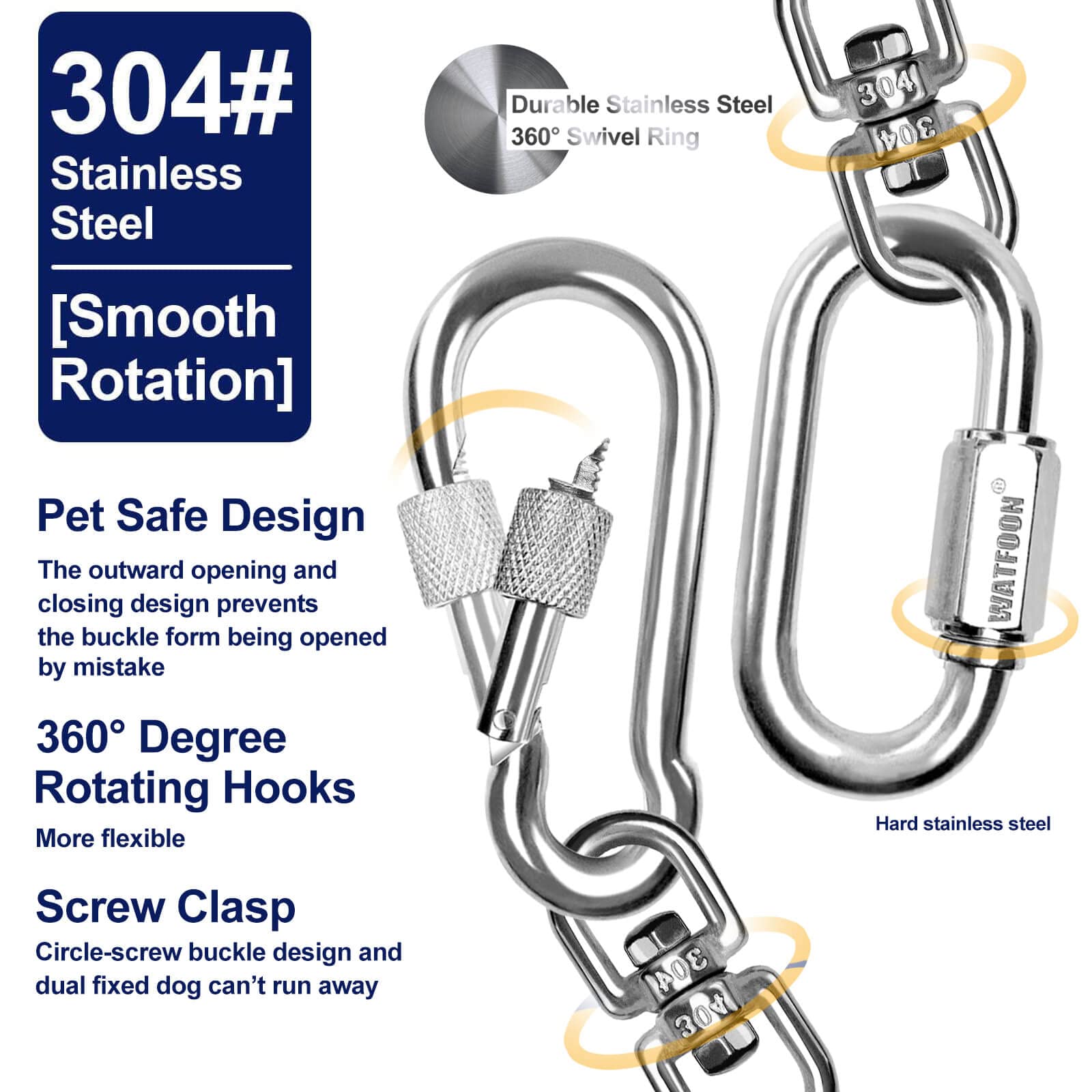 WATFOON 45ft Dog Tie Out Cable for Yard - Heavy Duty Steel Wire Tether with Reflective Coating for Dogs Up to 130 lbs