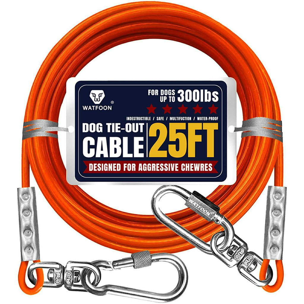 WATFOON Heavy Duty Tie Out Cable for Dogs Up to 300 lbs - 25 ft Orange, 1000 lbs Break Strength