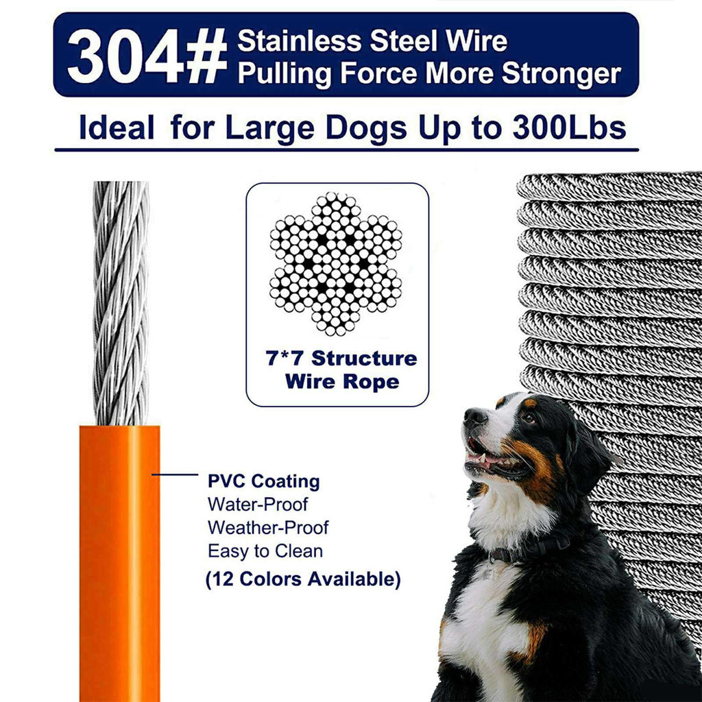 WATFOON Heavy Duty Tie Out Cable for Dogs Up to 300 lbs - 25 ft Orange, 1000 lbs Break Strength