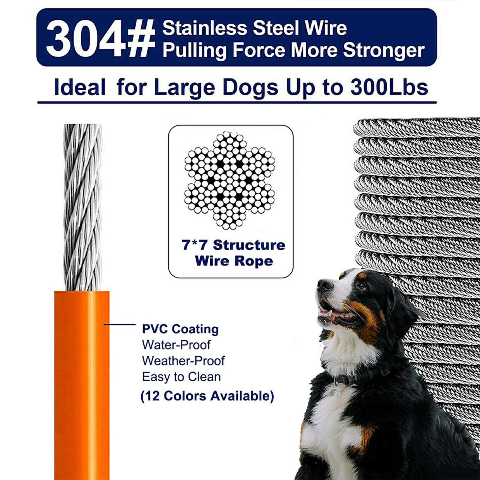 WATFOON Heavy Duty Tie Out Cable for Dogs Up to 300 lbs - 25 ft Orange, 1000 lbs Break Strength