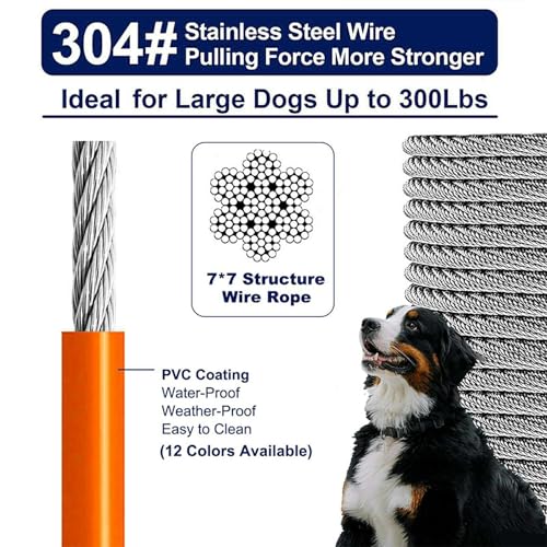WATFOON Heavy Duty Tie Out Cable for Dogs Up to 300 lbs - 25 ft Orange, 1000 lbs Break Strength