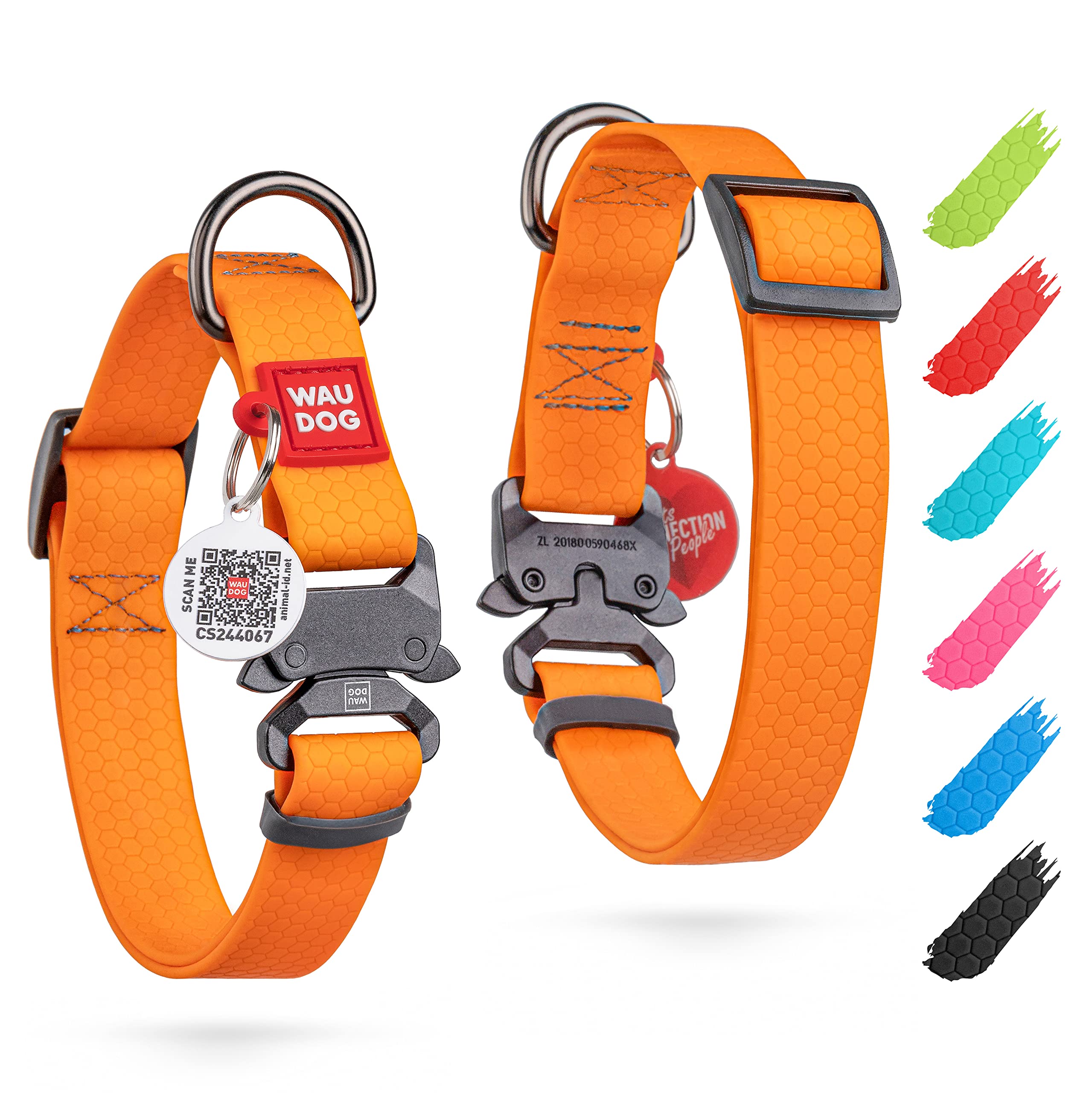 WAUDOG Waterproof Dog Collar with QR Tag, Adjustable for All Sizes, Bright Orange