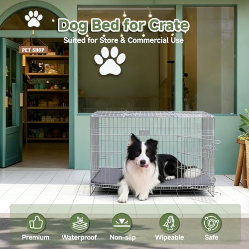 WAYIMPRESS Reversible Waterproof Outdoor Dog Crate Pad 35x22 Inch - Dark Gray, High-Density Foam, Wipeable Kennel Mat for Medium Large Dogs