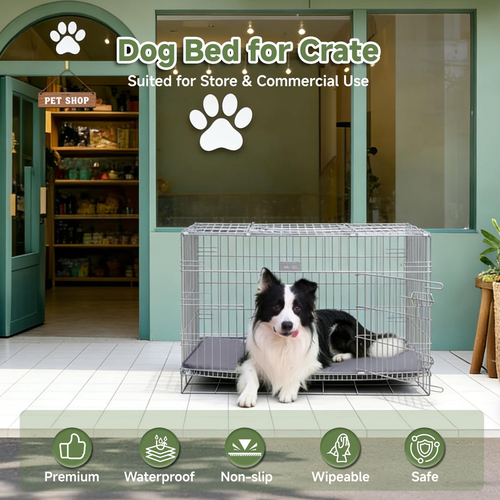 WAYIMPRESS Reversible Waterproof Outdoor Dog Crate Pad 35x22 Inch - Dark Gray, High-Density Foam, Wipeable Kennel Mat for Medium Large Dogs