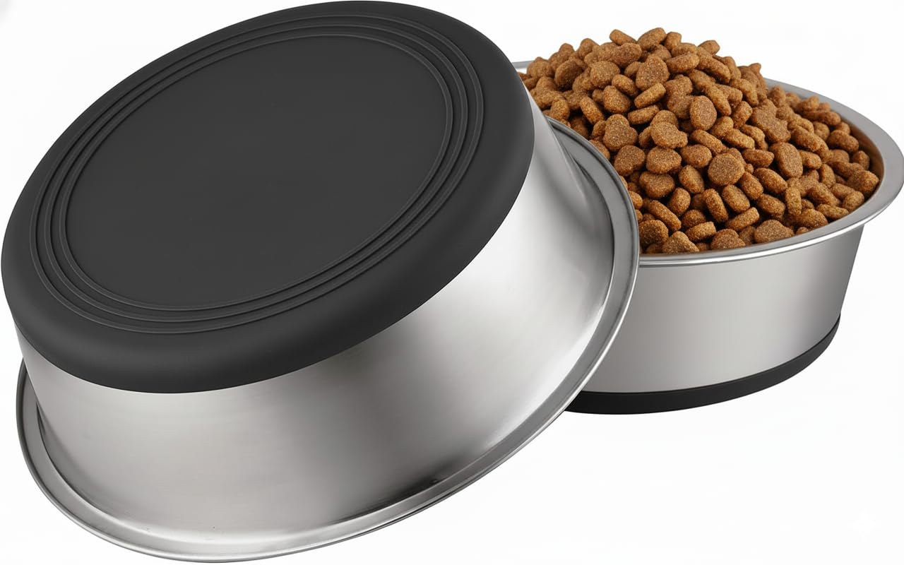 WEDAWN Stainless Steel Pet Bowls 2-Pack – 8-Cup Capacity, Non-Slip Rubber Bottom, Dishwasher Safe for Dogs and Cats