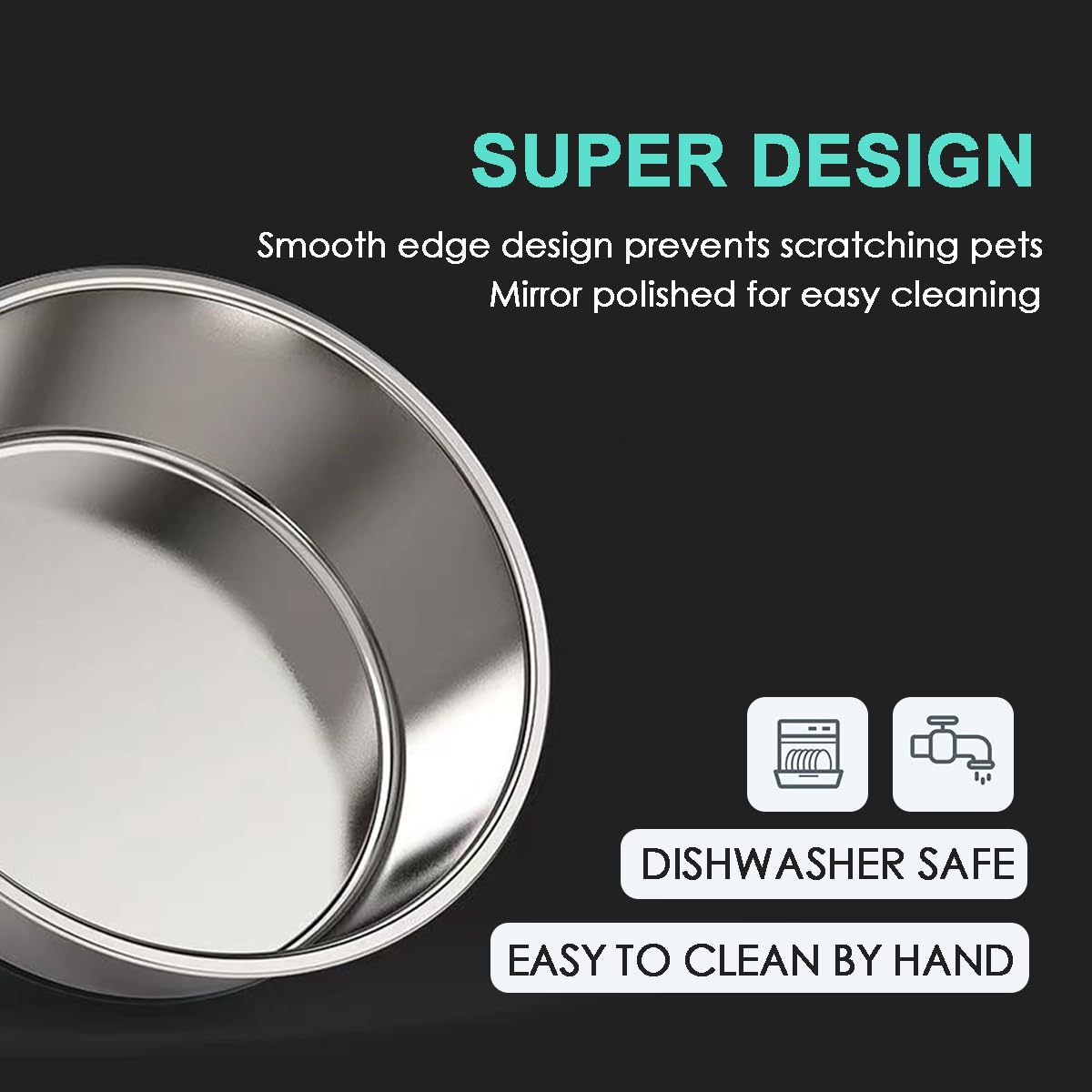 WEDAWN Stainless Steel Pet Bowls 2-Pack – 8-Cup Capacity, Non-Slip Rubber Bottom, Dishwasher Safe for Dogs and Cats
