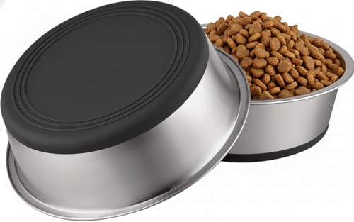 WEDAWN Stainless Steel Pet Bowls 2-Pack – 8-Cup Capacity, Non-Slip Rubber Bottom, Dishwasher Safe for Dogs and Cats