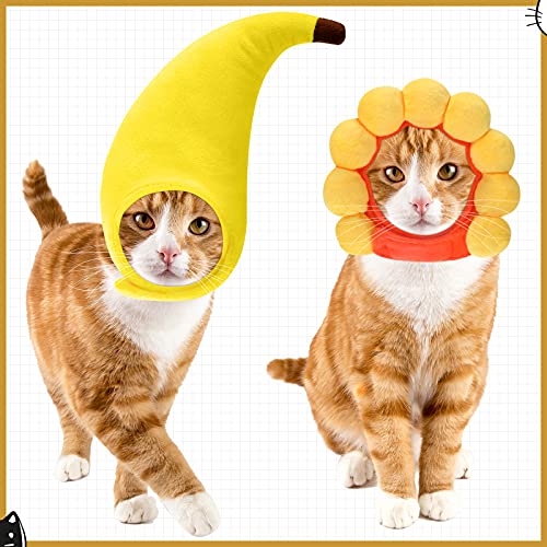 Weewooday 5-Piece Pet Hat Set: Cat & Small Dog Costume Hats (Bunny, Frog, Lion, Sunflower, Banana)