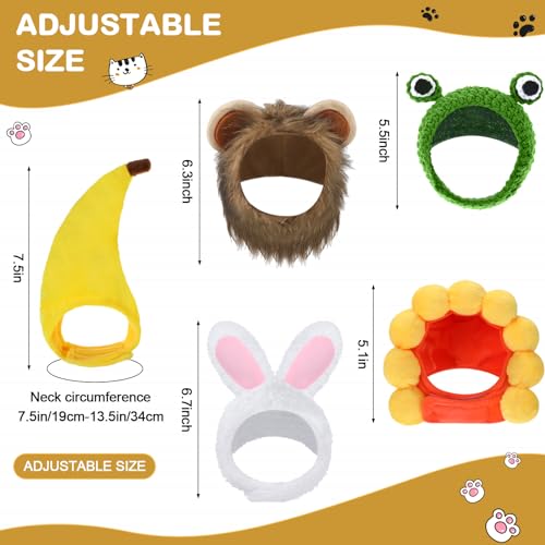 Weewooday 5-Piece Pet Hat Set: Cat & Small Dog Costume Hats (Bunny, Frog, Lion, Sunflower, Banana)