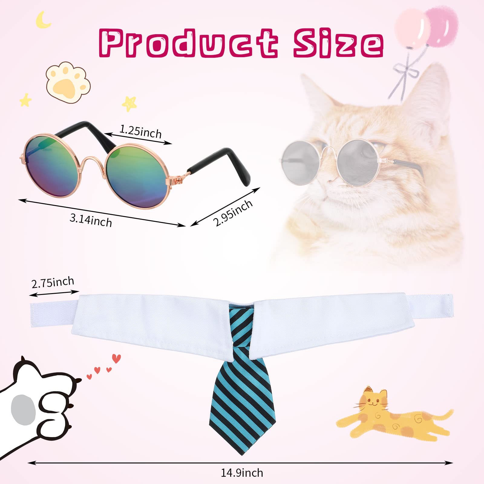 Weewooday 8-Piece Pet Costume Set – Tie Collars and Sunglasses for Small Dogs and Cats