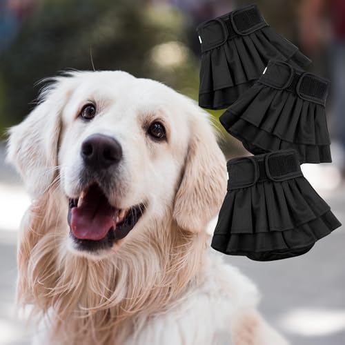 wegreeco Washable Dog Diapers for Female Dogs (3 Pack) – Medium, Black