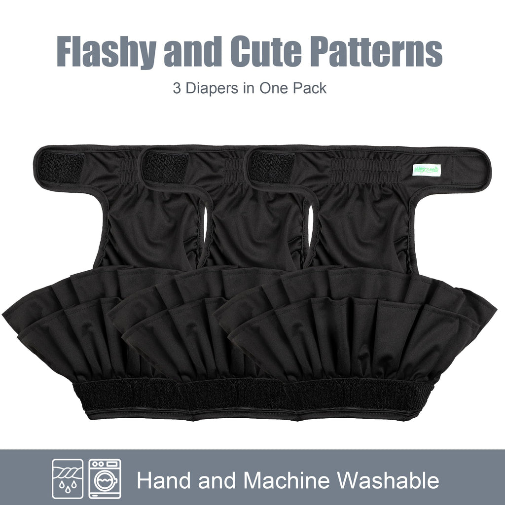 wegreeco Washable Dog Diapers for Female Dogs (3 Pack) – Medium, Black