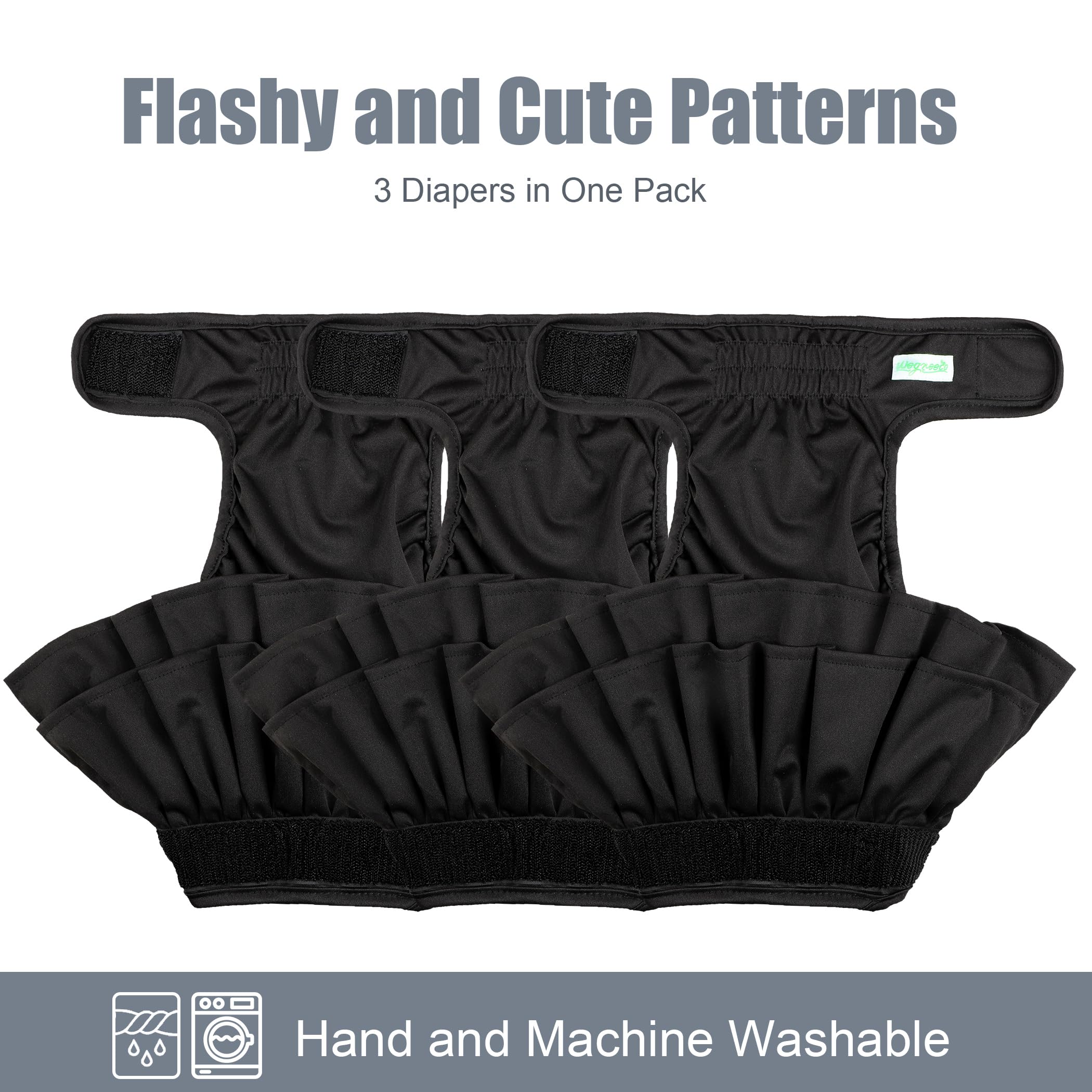 wegreeco Washable Dog Diapers for Female Dogs (3 Pack) – Medium, Black