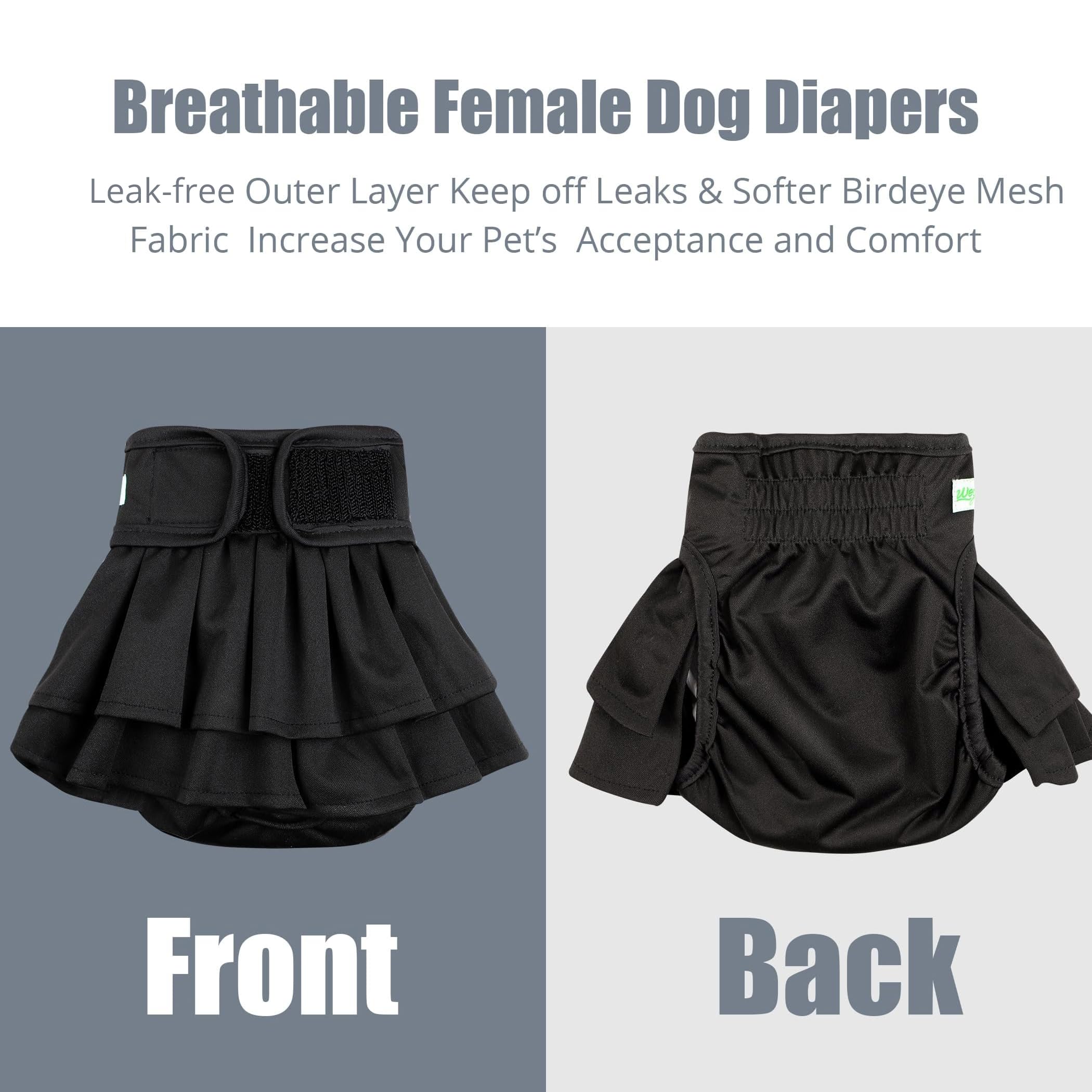 wegreeco Washable Dog Diapers for Female Dogs (3 Pack) – Medium, Black