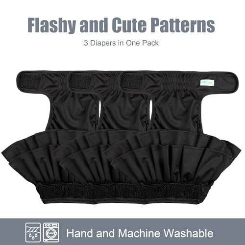 wegreeco Washable Dog Diapers for Female Dogs (3 Pack) – Medium, Black