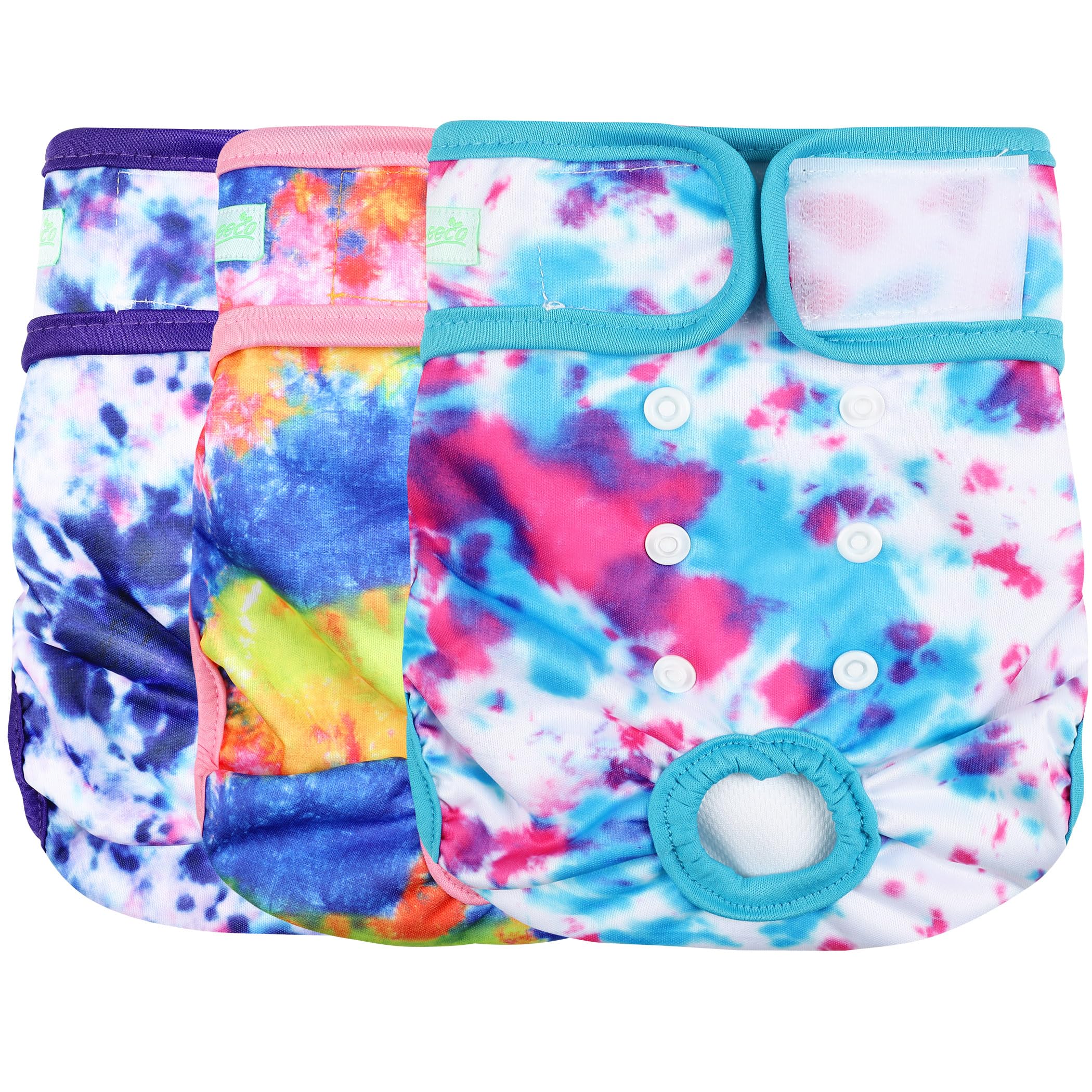 wegreeco Washable Dog Diapers for Females, Pack of 3, Large, Colourful - Reusable & Absorbent