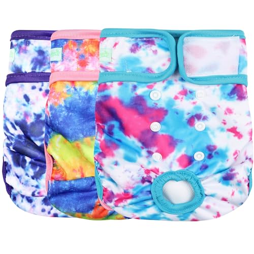 wegreeco Washable Dog Diapers for Females, Pack of 3, Large, Colourful - Reusable & Absorbent