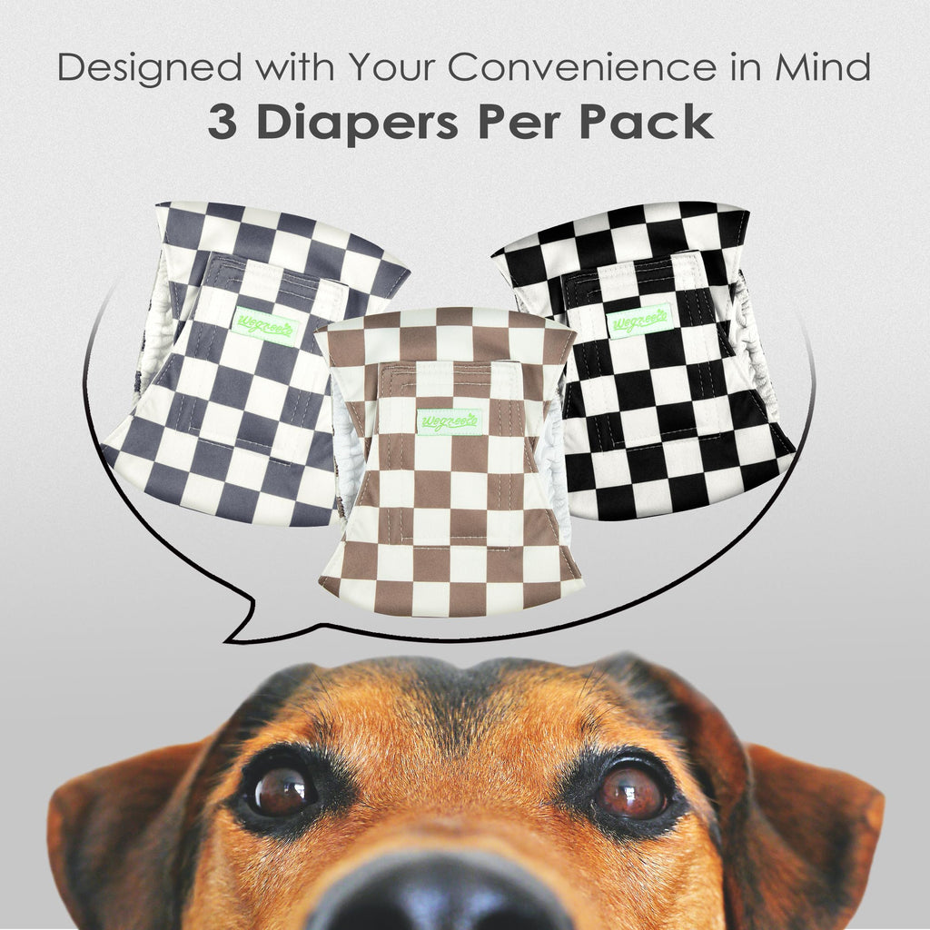 wegreeco Washable Male Dog Belly Band, Pack of 3, Large, Checkerboard Pattern (Black/Grey/Dark Coffee)